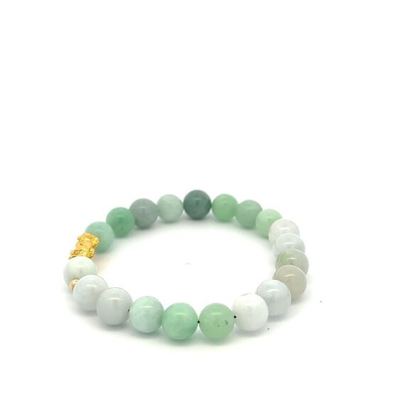 18K Gold Dragon Pixiu Piyao Lucky Charm Bead Bracelet Gemstone Jadeite Jade 8mm - Picture 8 of 9